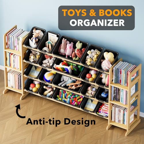 Image of SpaceAid Toy Storage Organizer with 6 Shelves and 20 Bins, Toy Organizers Storage Bookshelf, Kids Bin Shelf Toys Box Bookcase for Bedroom Playroom Organization Room Decor, True Black