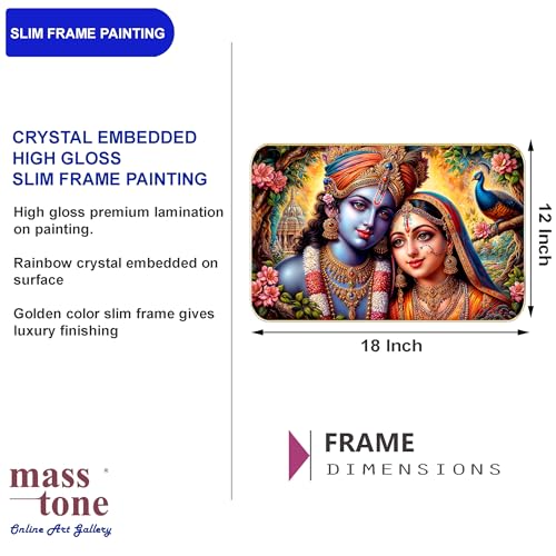 Image of Masstone Radha Krishna Crystal Embedded High Gloss Wall Painting, Golden Slim Frame, 45x30 Cm Wall Art for Living Room, Bedroom, Office & Home Decor (HG03)