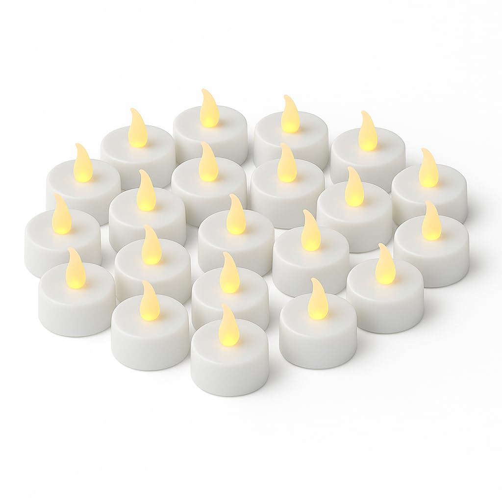 Virosa Yellow 24 Pack Led Tea Lights – Bright Flickering Flameless Candles With Realistic Glow – Battery Operated With Batteries Included –