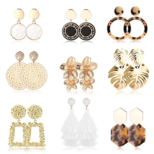 Finrezio 9 Paar Clip-Ohrringe für Frauen, Rattan, Kunstharz, Acryl, Tropfen-Ohrringe, leicht, geometrisch, Rattan, Quaste, Tropfen-Ohrringe, Schmuck, Acryl, Rattan, Kein Edelstein Finrezio 9 Paar Clip-Ohrringe für Frauen, Rattan, Kunstharz, Acryl, Tropfen-Ohrringe, leicht, geometrisch, Rattan, Quaste, Tropfen-Ohrringe, Schmuck, Acryl, Rattan, Kein Edelstein