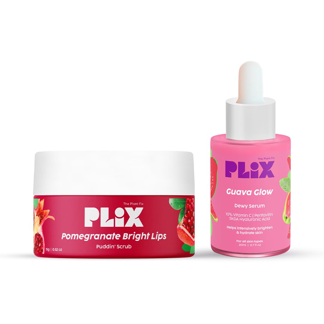 PLIX - THE PLANT FIX Vitamin C & E Combo, Guava Face Serum and Pomegranate Lip Scrub (20 ml + 15gm), For Skin Brightening with Hyaluronic Acid | Exfoliating Lip with Cocoa Butter | For Women & Men-image-26