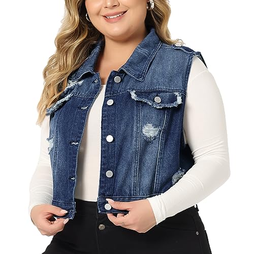 Agnes Orinda Plus Size Denim Vest for Women Sleeveless Button Jean Crop Denim Jacket Vest2