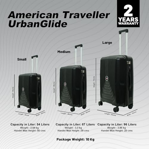 Image of AMERICAN TRAVELLER UrbanGlide Trolley Bag | Travel Suitcase | Premium Polypropylene Hard Shell, TSA-Type Lock, Silent Spinner Wheels, Durable Design