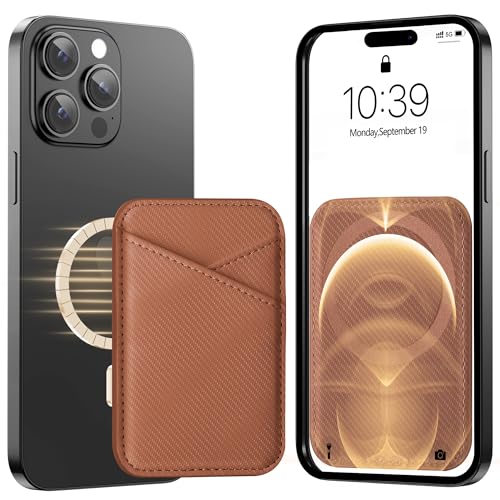 Image of Miroddi for MagSafe Wallet, Leather Magnetic Card Holder for iPhone 16 /15 /14 /13 /12 Series, 0.12 inch Invisible Ultra-Thin Magnetic Phone Wallet, 2 Independent Card Slot, RFID Blocking, Carbon Fiber Brown