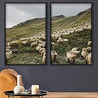 2 Piece Framed Canvas Wall Art Herd of Farm Animals I Canvas Prints Home Artwork Decoration for Living Room,Bedroom - 16
