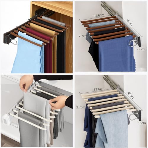 Porte-pantalons extractible armoire cintre télescopique push-pull 46cm argent - 5