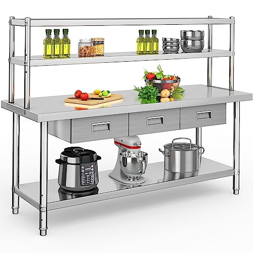 YITAHOME-NSF-Stainless-Steel-Table-with-Overshelves-Drawers-72-X-24-Work-Table-with-72-X-12-Shelf-3-Drawers-Metal-Table-Prep-Table YITAHOME NSF Stainless Steel Table with Overshelves Drawers 72 X 24 Work Table with 72 X 12 Shelf 3 Drawers Metal Table Prep Table