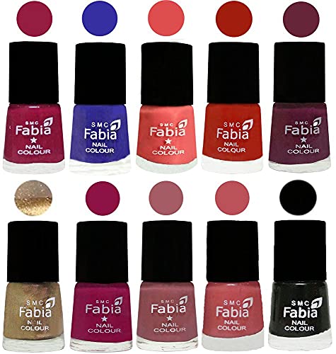 Image of SMC Fabia ALL IN ONE (PACK OF 10), Long Lasting Glossy Nail Polish, 6 ml Each, All Vibrant Colours,01766