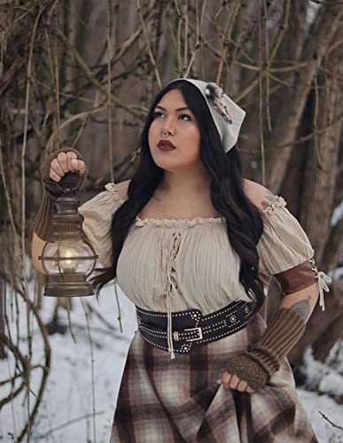 Belle Poque Women Renaissance Off Shoulder Blouse Smocked Waist Pirate Shirt Peplum Tops4