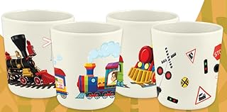 BAMBOO KING Set of 4 Train and Train Tracks Theme Party Bamboo Cups for Kids | Shatter Resistant | BPA Free | Open Cups | 8 Oz