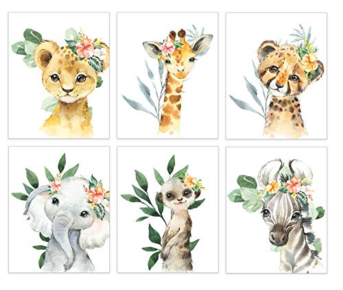Image of Safari Nursery Girl - Safari Animal Pictures Wall Art - Baby Room Animal Prints - Jungle Babies Wall Decor - Little Girls Room Wall Decor - 8x10 - UNFRAMED (Safari Girls 6)