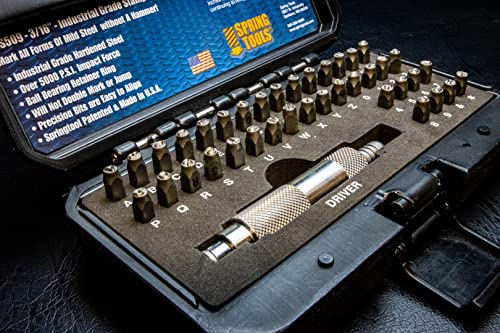 HDIDS509 Hammerless Metal Stamping Kit 3/16 39-Piece Alphanumeric Steel Stamps 5000 LBS Force A-Z 0-9 Heavy-Duty Case USA-Made ID Stamp Number and Letter Punch