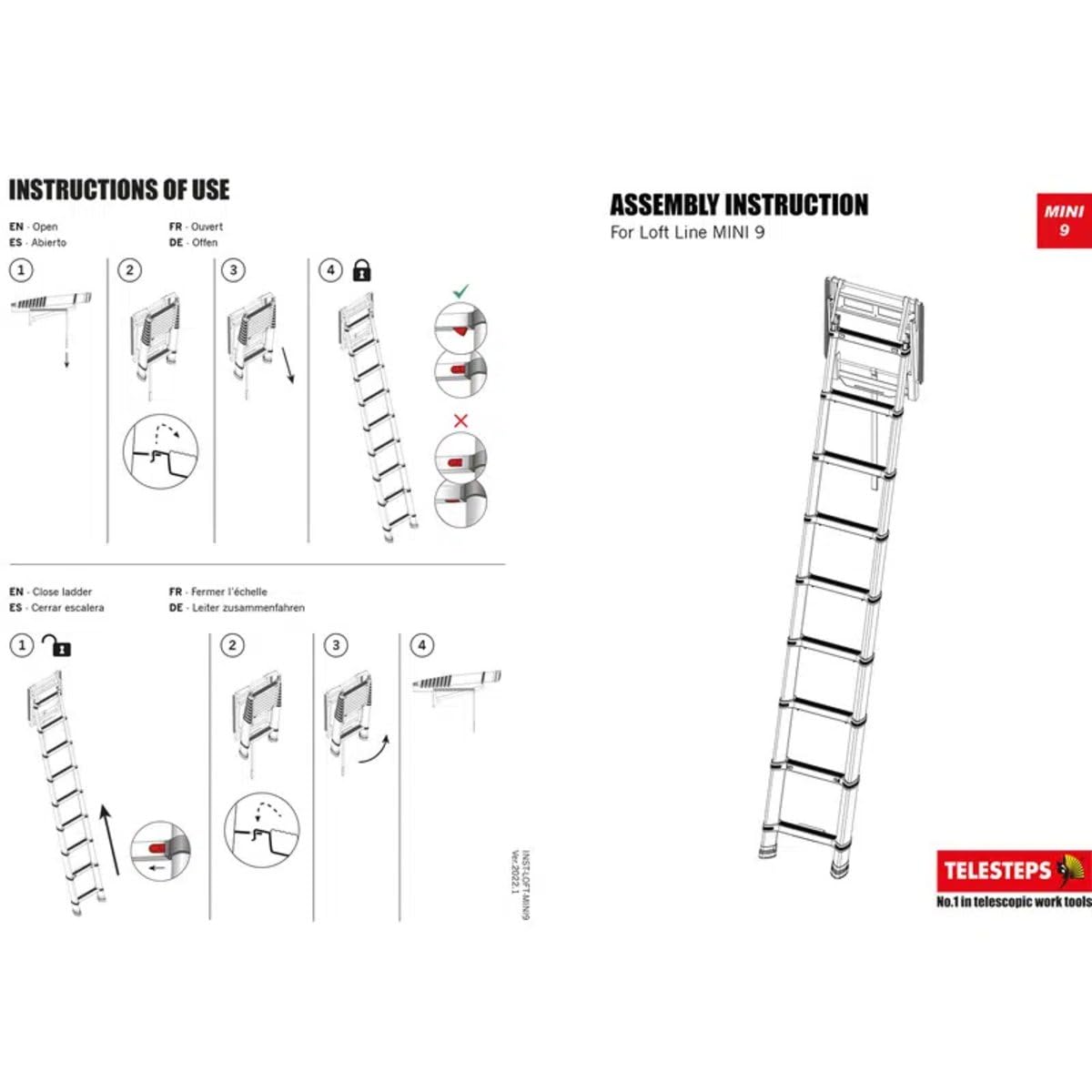 Drabina strychowa 2,45 m firmy TELESTEPS I Wyprodukowano w Szwecji I Loft Line I Kompaktowa drabina wysokiej jakości z opatentowaną konstrukcją klasy premium I EN 14975 I 72324-541
