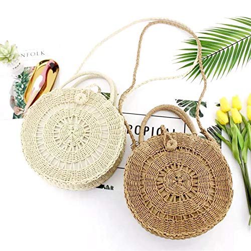 Image of Teeya Straw Crossbody Bag Women Weave Shoulder Bag Round Summer Beach Purse and Handbags