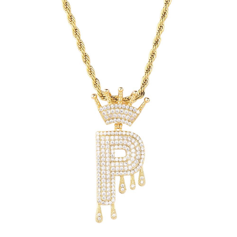 HechuangGold Initial Letter Necklace for Women Men Iced Out Simulated Diamond Name Chain Necklace, Cubic Zirconia