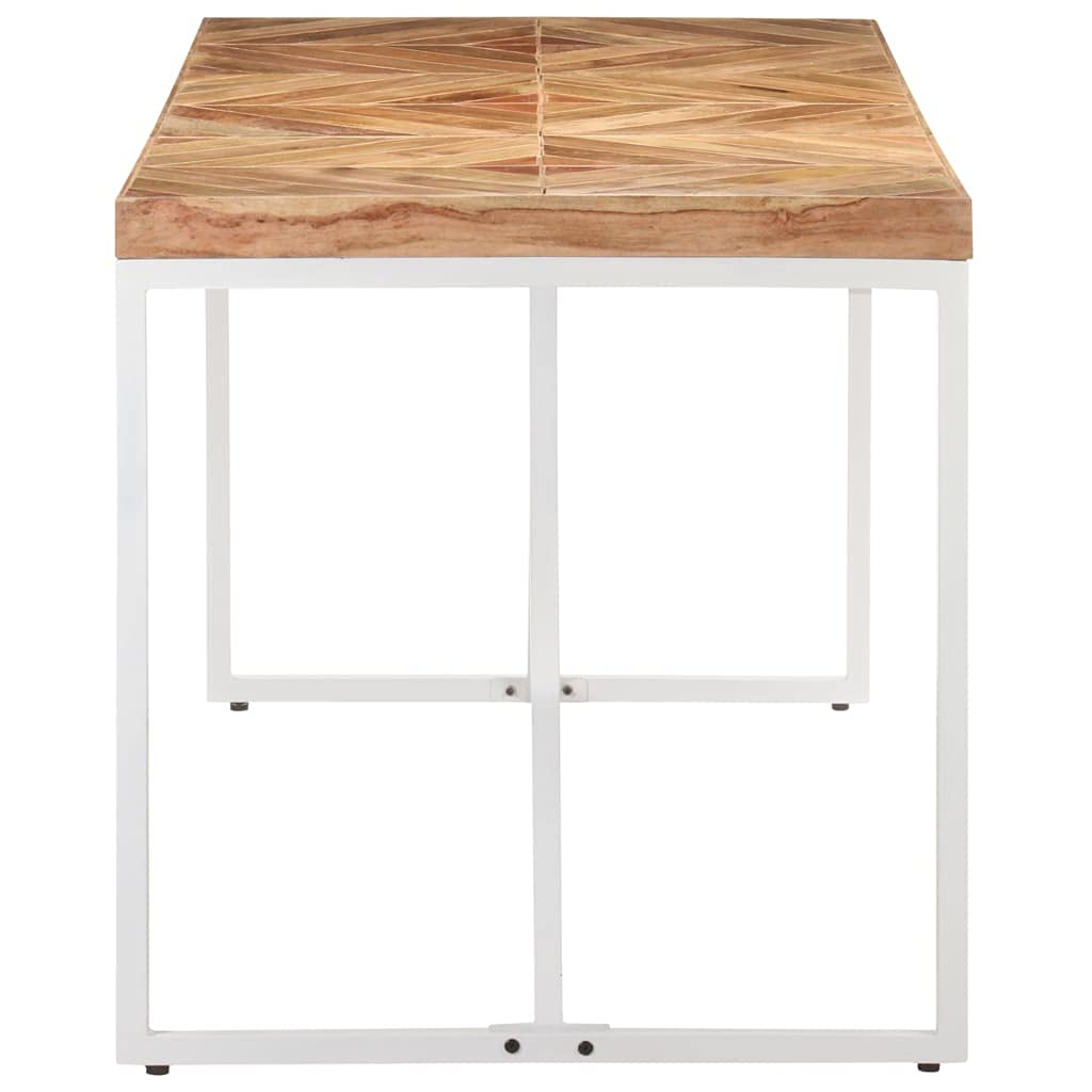 Table à manger 140x70 cm en bois d'acacia et manguier avec pieds en acier blanc