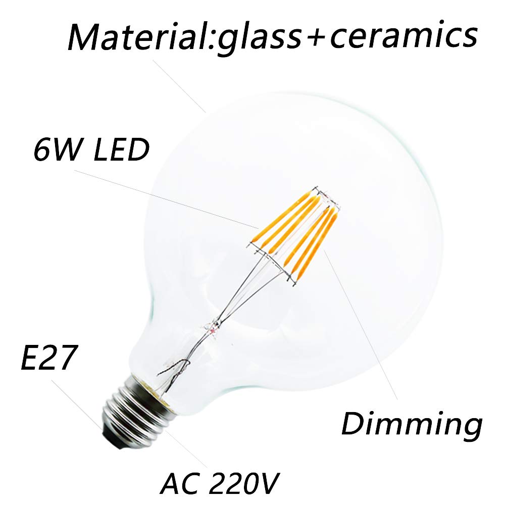 6W Bombillas de Filamento LED E27,G125 Edison LED Retro filamento bombilla 2200K Blanco cálido Luz (8 pack)