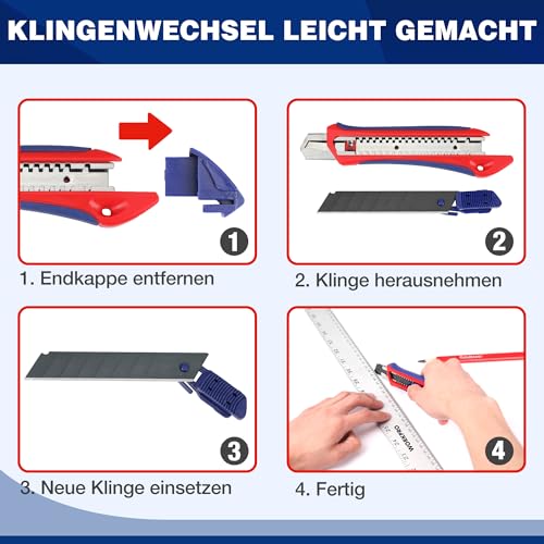 WORKPRO 3 Stück Cuttermesser Set 18mm mit 10 Ersatzklingen aus SK5 – Ansicht 6