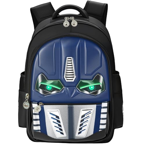 CNRYRIO Kids Backpack for Boys Ages 3D Mecha Cartoon School Bookbag for Kindergarten Elementary Durable Waterproof Backpack with Adjustable Straps Interactive LED Light Up Gift for School & Day Trip