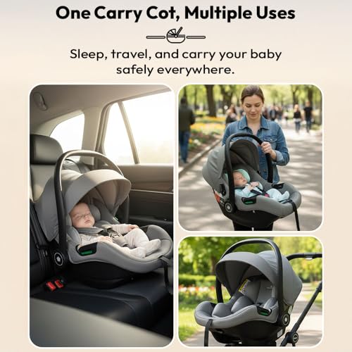 Image of StarAndDaisy 2-in-1 Carry Cot for Newborn Baby /car seat with Adjustable Handle, 3-Point Safety Belt & Removable Canopy /Portable Baby Cot /Baby /Infant Carry Seat for 0-2 Years - Pink