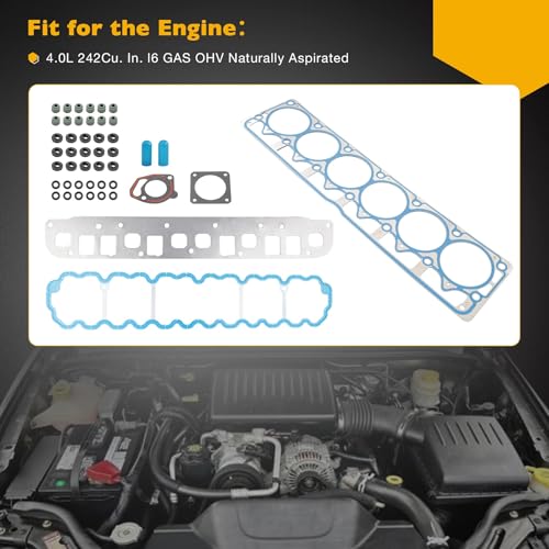 Image of Engine Cylinder Headgasket Set with Valve Cover Gasket, Compatible with 2000-2006 Jeep TJ Wrangler, 99-01 Jeep Cherokee, 99-04 Jeep Grand Cherokee, Replace# HS26211PT MS93094 VS50458R