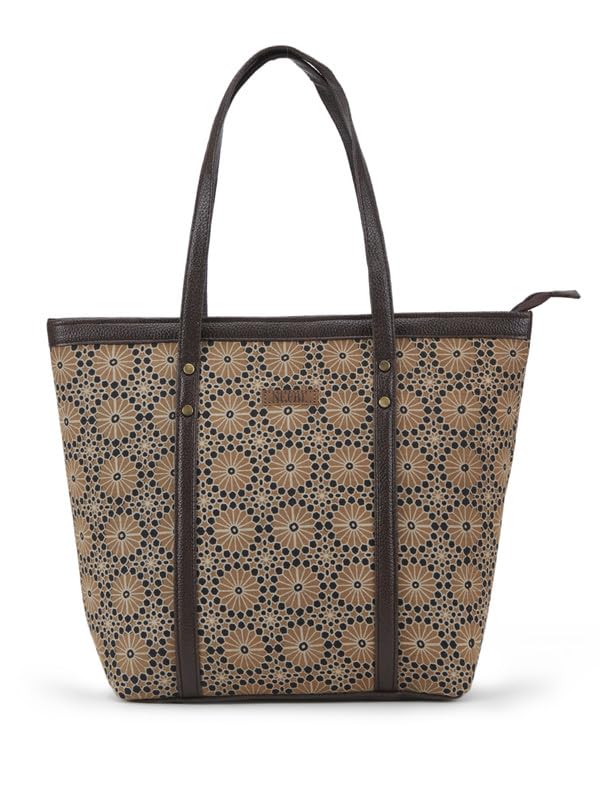 NEPRI Printed Office Tote Bag | Laptop Bag 15.6 inch | Stylish Tote Bags for Office Use | Purse for Women | Vegan Leather & Handblock Printed Fabric Handbag | Daily & Travel Use | WTT-007-15