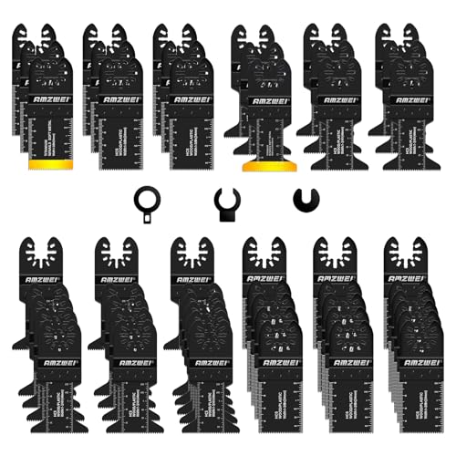 50PCS Titanium Multi Tool Blades Professional Universal Multitool Blades for Wood Metal Plastics Cutting Quick Release Oscillating Multi Tool Compatible with Dewalt Milwaukee Bosch Makita Ryobi