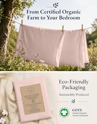 Image of Lane Linen Twin XL Fitted Sheet, 100% Organic Cotton 2-Piece Set (1 Fitted Sheet, 1 Pillowcase), Percale Weave, Bottom Sheet, Soft, Breathable, Fits Mattress Upto 15 inch Deep - Sepia Rose (No Flat Sheet)
