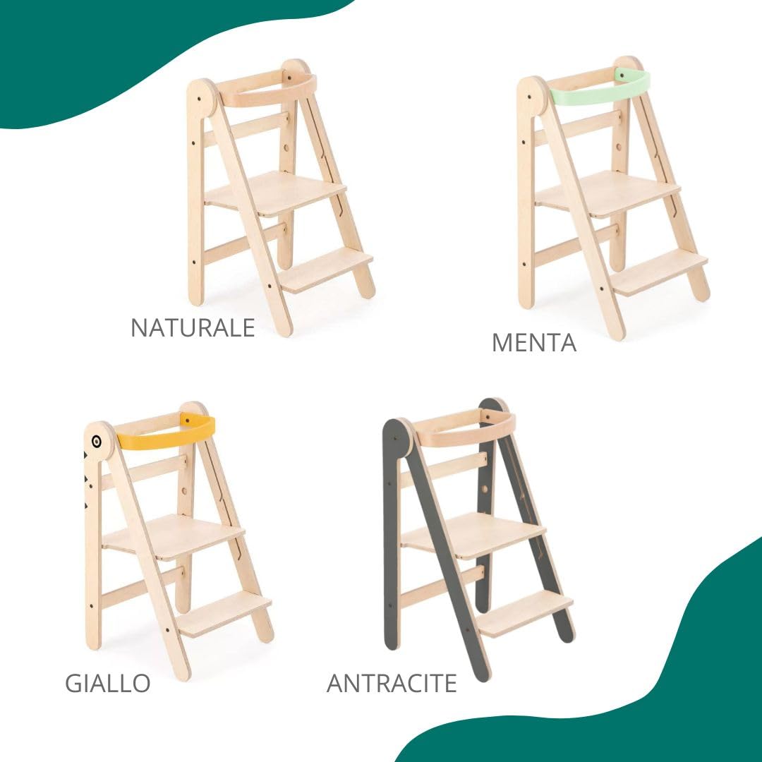 Mamatoyz 08FNAT Torre Montessoriana di Apprendimento Pieghevole Multiuso in Legno Naturale di Betulla con 2 Altezze Regolabili