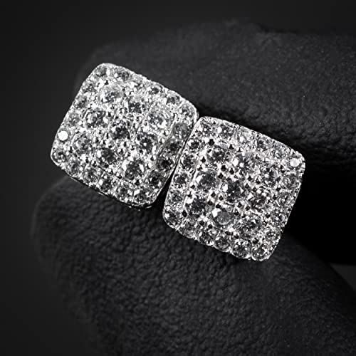 Unisex Small 3D Square White Gold 925 Sterling Silver Micro Pave Iced Cz Cube Shape Tiny Hip Hop Screw Back Post Every Day Stud Earrings For Men Women Jewelry Gifts2