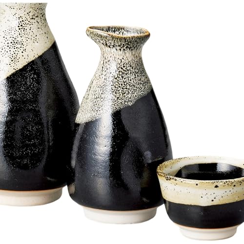 Ale-net Sake Set Tokuri Ochoko Set 3.1 x 5.6 inches (7.9 x 14.1 cm), 350cc Satsuma Tenmoku No. 2 Tokuri & Guinomi (2 Pieces) Set, Pottery, Mino Ware