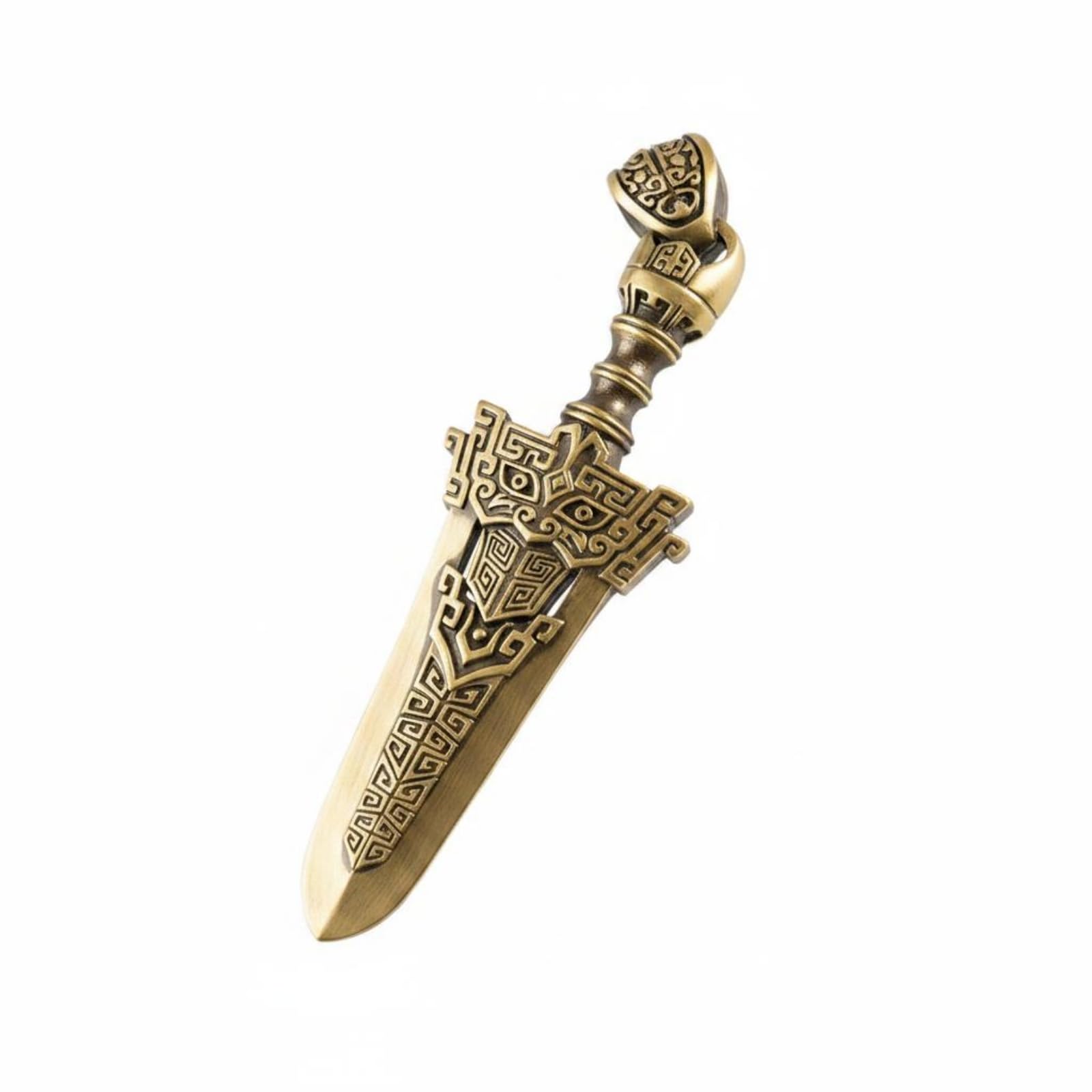 SNAPPSY Geometric Engraving Sword Charm Engraved Pattern Gold Sword Charm Tapered Blade Accessory Looped Top, Brass Sword-Clasp-image-43