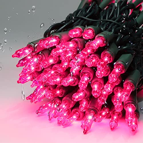 XMASLAND Ultra-Bright Connectable Pink Christmas Light Set 100 Count 19.6 Feet Incandescent Bulb Mini String Light for Indoor Outdoor Christmas Tree Garland Wedding Garden Holiday Party Festival Decor