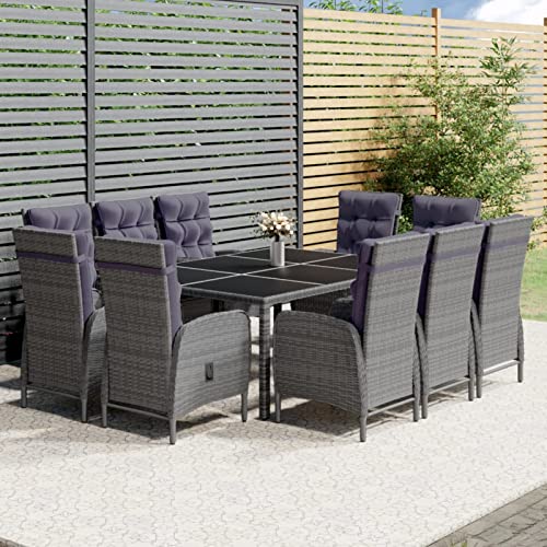 Festnight Gartenmöbel Set 10 Stühle mit Tisch Verstellbar Rattan Gartenmöbel Set 10 Personen Sitzgruppe Outdoor Terrassenmöbel Außen Garten Essgruppe mit Hochlehner Gartentisch mit Stühlen Set