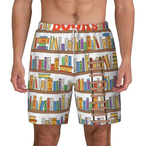 Short de plage EdWal pour homme : maillot de bain double couche à séchage rapide motif bibliothèque