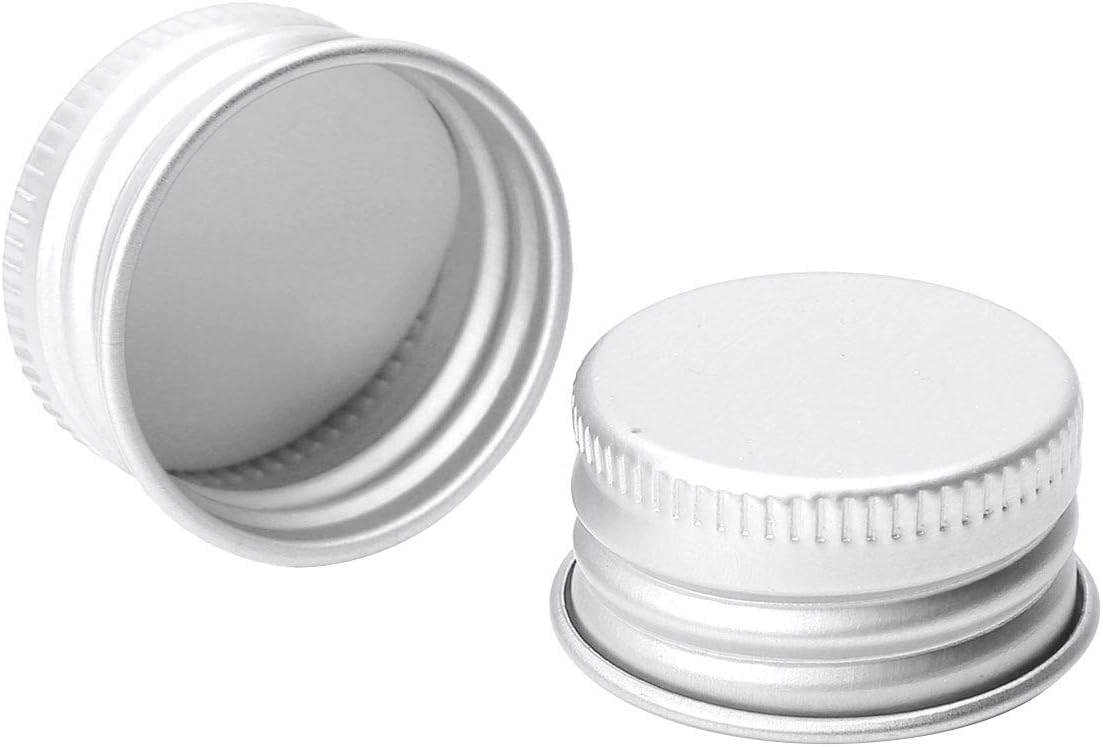 100 pezzi di piccoli tappi a vite filettati in alluminio di alta qualità, sostituzioni per coperchi, con bordo arrotolato, per bottiglie in vetro borosilicato (28 mm, argento)