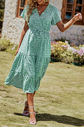 PRETTYGARDEN Summer Floral Dress for Women 2025 Casual Boho Short Sleeve Maxi Dresses V Neck Tiered Flowy Beach Sundress