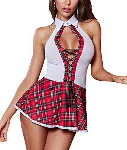 365-Shopping Déguisement d'écolière sexy avec mini jupe plissée, blanc, taille unique Cover