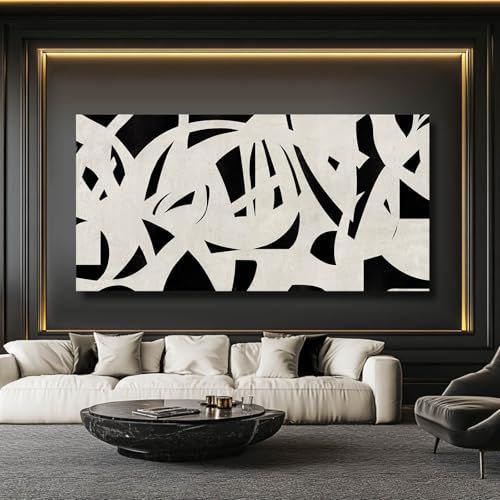 Image of Black and White Abstract Wall Art Mid Century Wall Decor Geometric Art Posters Large Framed Wall Prints for Living Room Bedroom 29x58 Inch
