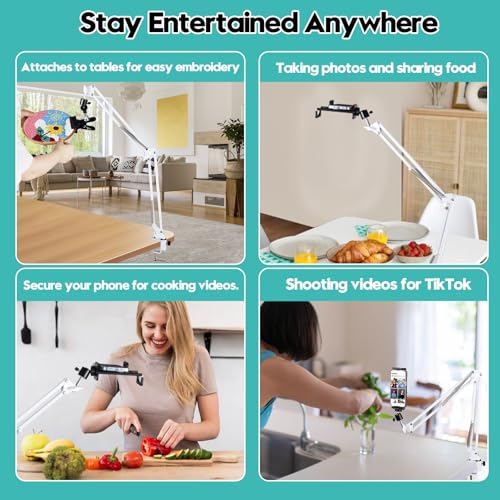 Embroidery Hoop Stand Adjustable Embroidery Stand Metal Embroidery Hoop Clamp Table Stand Suitable for Embroidery Hoops and Phone or Ipad(White) by Zuaooz - Image 3