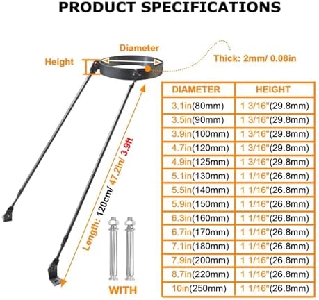 Universal Chimney Pipe Support Bracket for Wood Stove, Extended Wall Supports for 3.125"-10" Diameter Pipes, Wind Stable for Loft & Log Cabin Installations