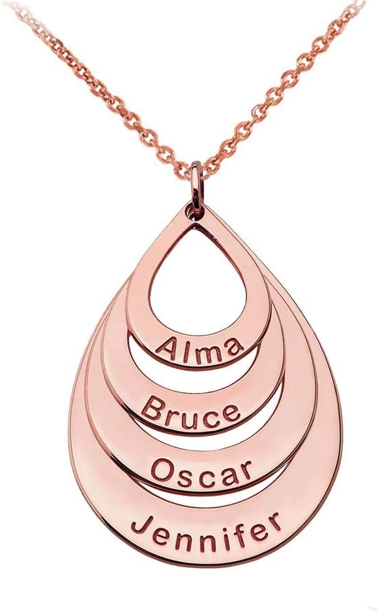 Personalized 14k Rose Gold Multi Teardrop Charm Necklace - Customized with any Words or Names of your choice