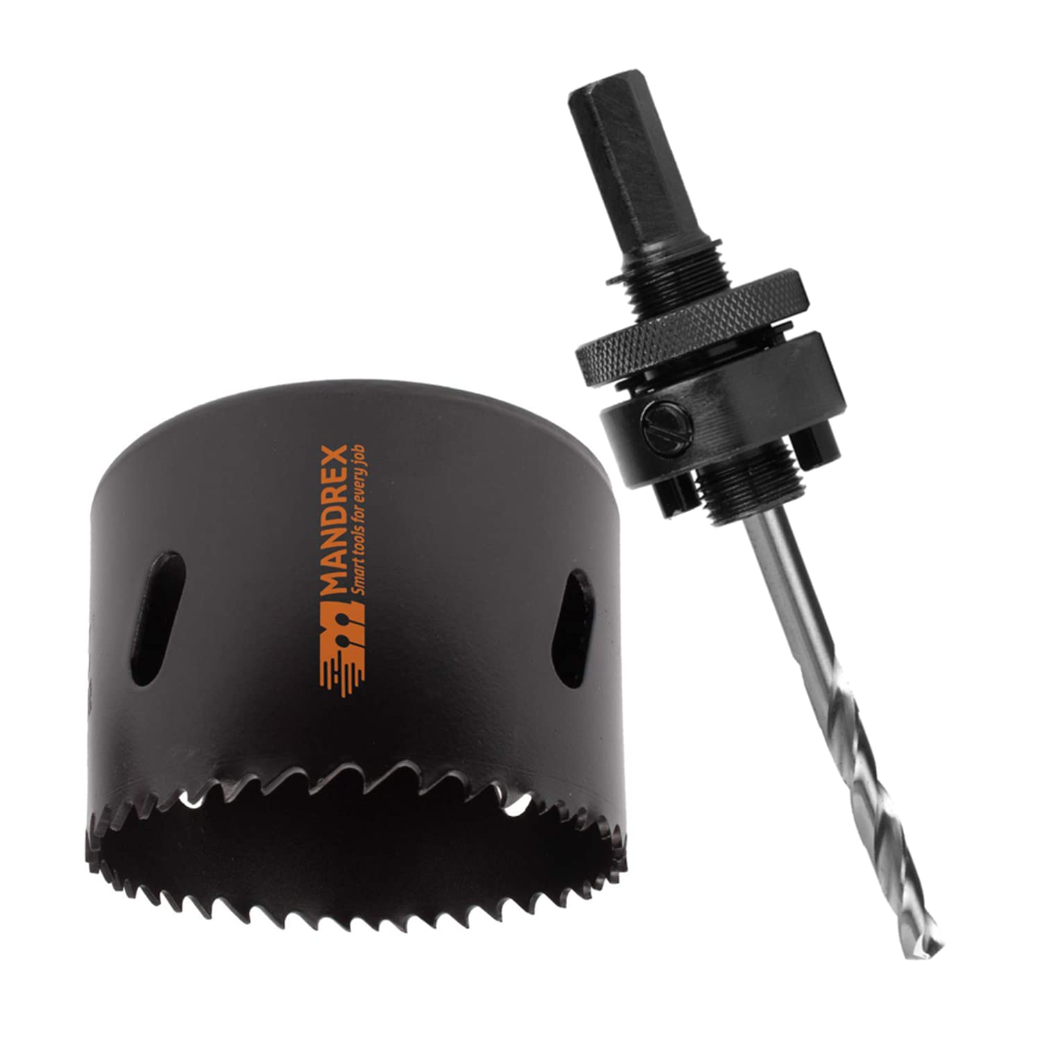 Mandrex Bi-Metal Hole Saw EasyXcut M3 with 45 mm Cutting Depth for Steel, Iron, Wood, and PVC MHB300133B+MX200081HSB Diameter 133 mm