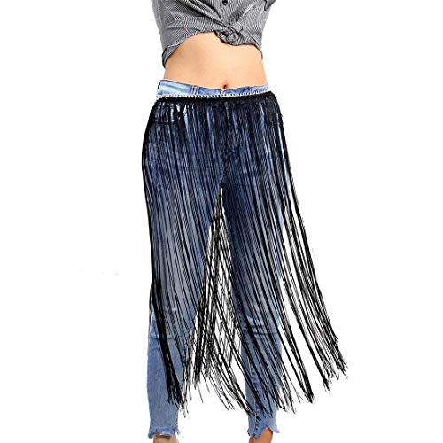 Mrotrida Women's Fringe Belt Skirt Adjusted Long Tassel Belts Decoration Black For Waistline:24-29 Inch #TOP2