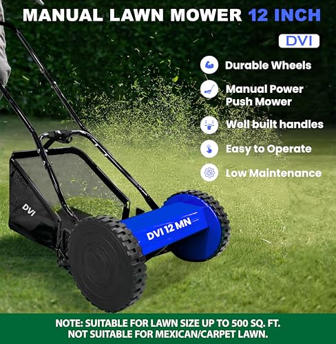 Image of DVI Manual Push Lawn Mower with 25L Premium Grass Catcher | 12-Inch Reel Push Grass Cutter Machine with 5-Position Height Adjustment with 5 Steel Resharpable Blades for Home, Garden and Yard.