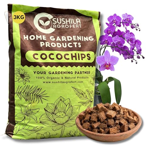 Image of Sushila Agrofert Coconut Husk 3Kg Natural Low EC Coco Chips Soil Enhancer for Gardening Potting Mix Orchid Houseplant Root Aeration Moisture Retention for All Types of Plants