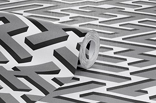 Papel de Parede, Geométrico, Cinza/Preto, 1000x52 cm, Bobinex Uau