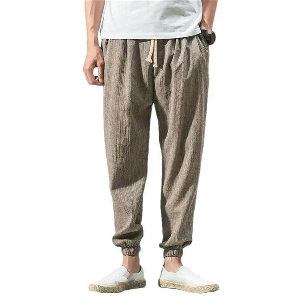 Pantalons harem coton lin hommes pour vacances décontractées