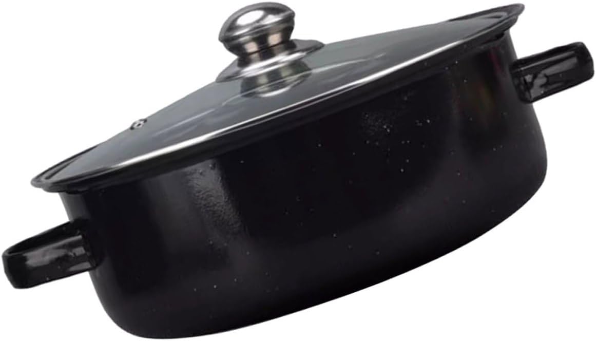 FUOYLOO Convenient Multi-function Roaster Oven with Glass Lid Household Cooking Pot for Roasted Sweet Potatoes and Meat Smooth Edge Roasting Pan with Double Handles for Even Heat