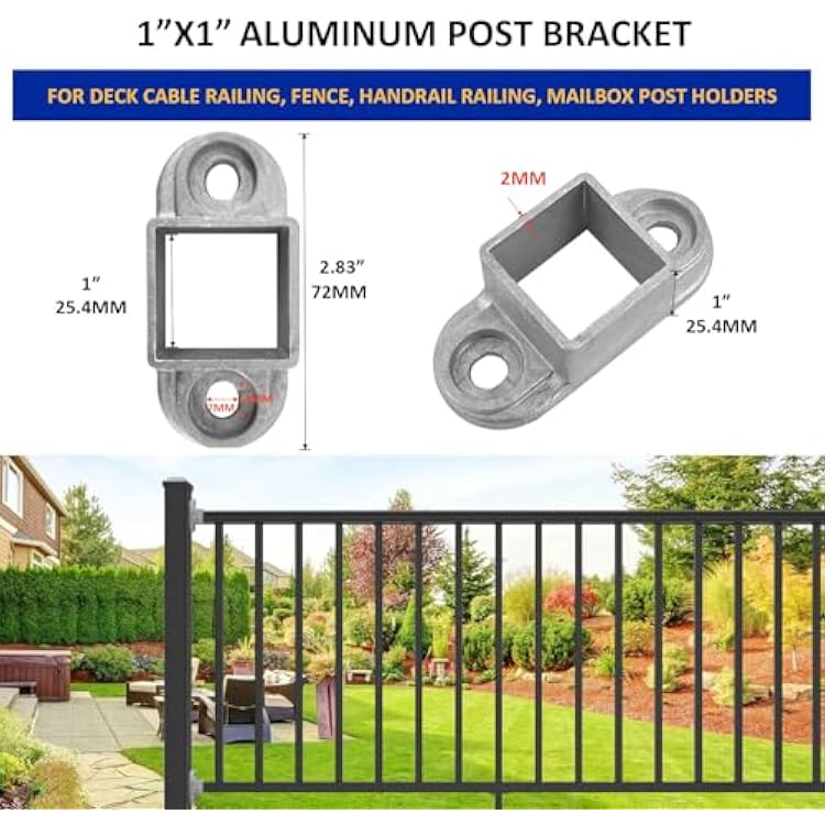 20 Pack 1'' x 1'' Aluminum Post Bracket, Wall Mount Rail End Bracket, Square Post Flange Base for Deck Railing Mailbox Fence